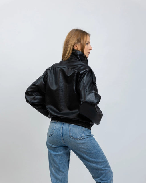 statement lederjacke (vegan)  | schwarz