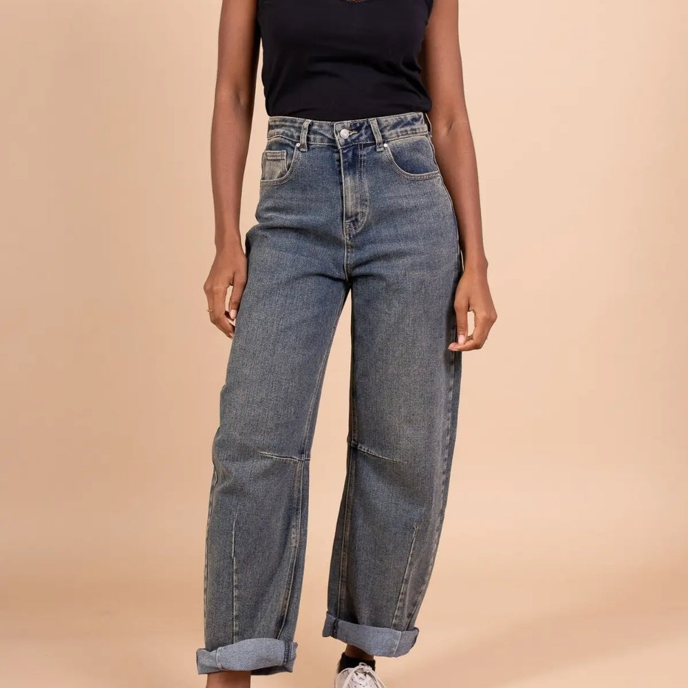 high rise ballon jean | vintage wash