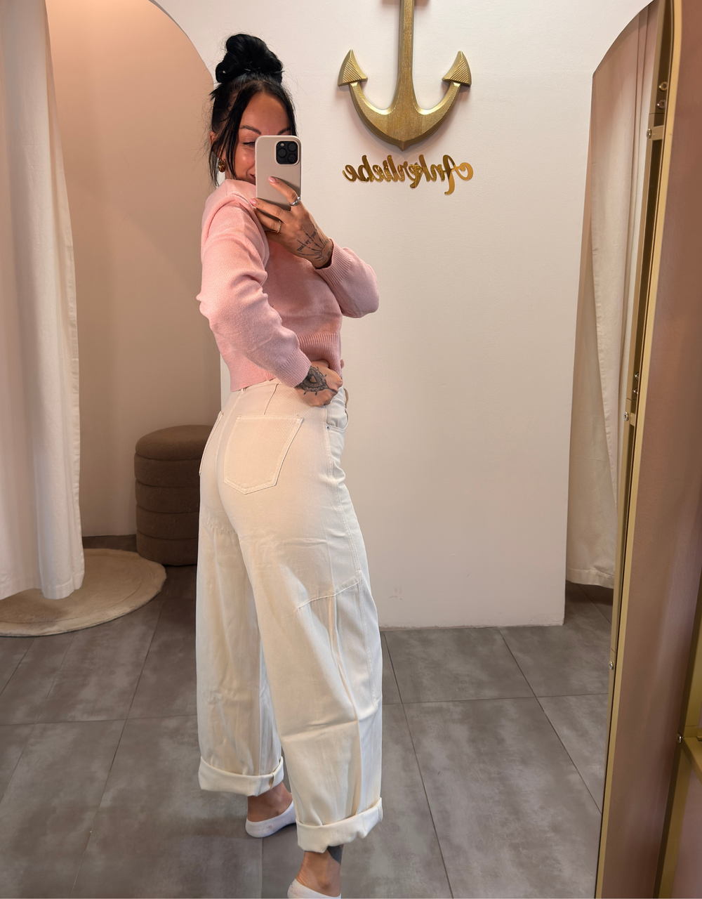 soft denim barrel jean | creme