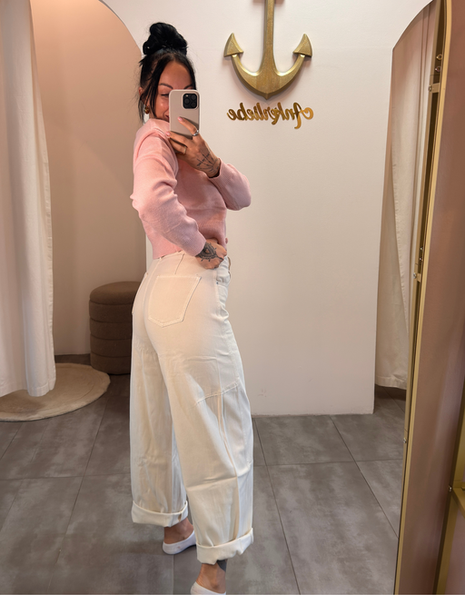 soft denim barrel jean | creme