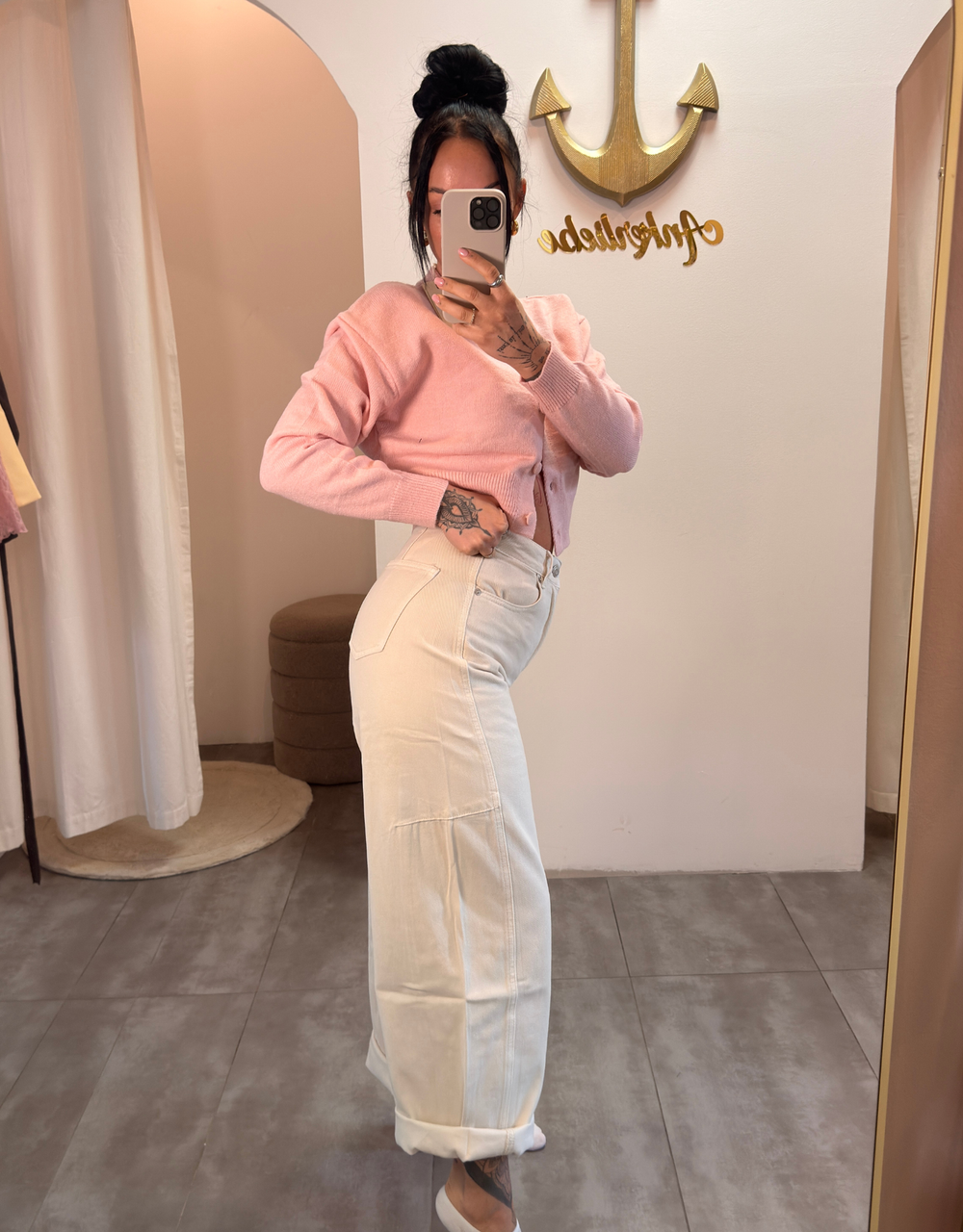 soft denim barrel jean | creme