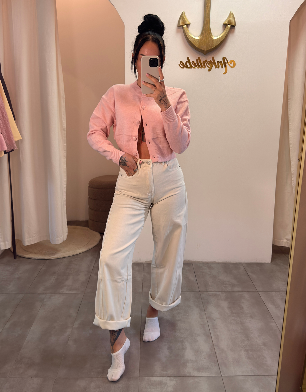 soft denim barrel jean | creme