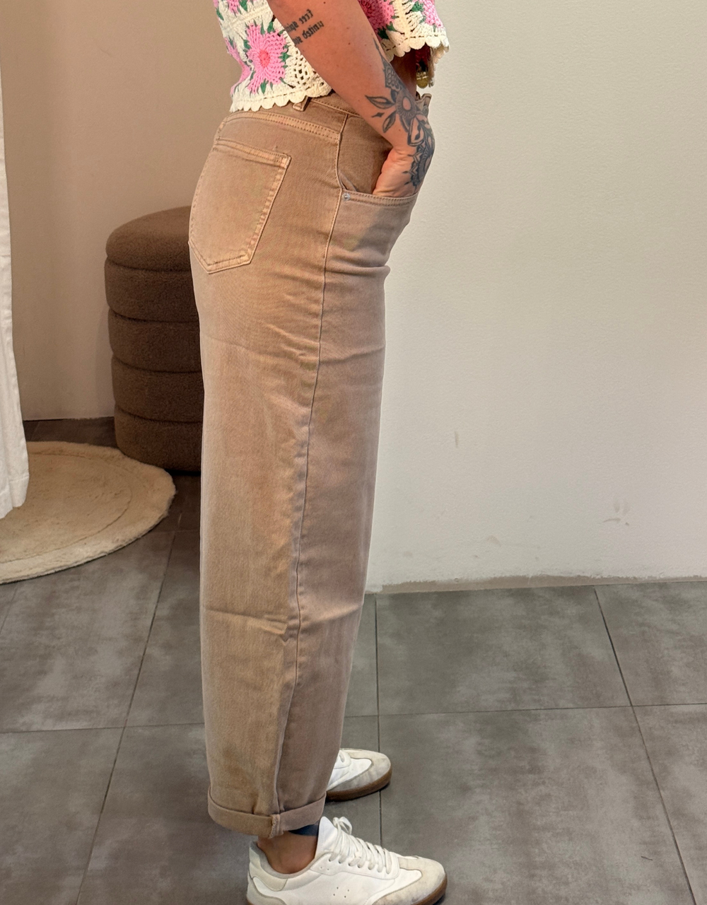 soft denim ballon jean | beige