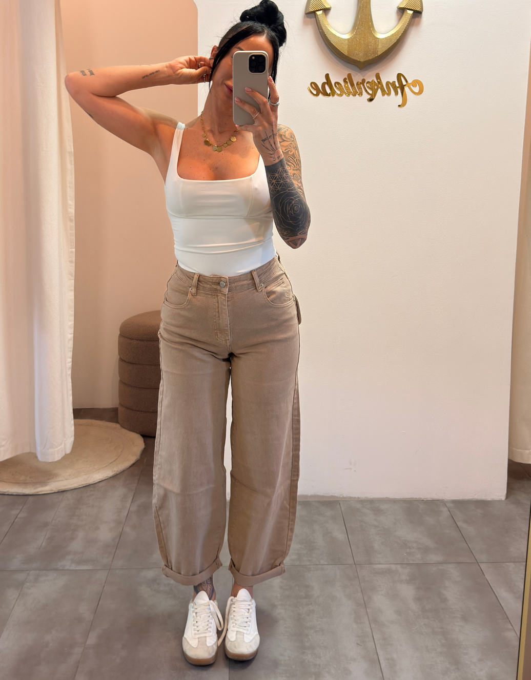 soft denim ballon jean | beige