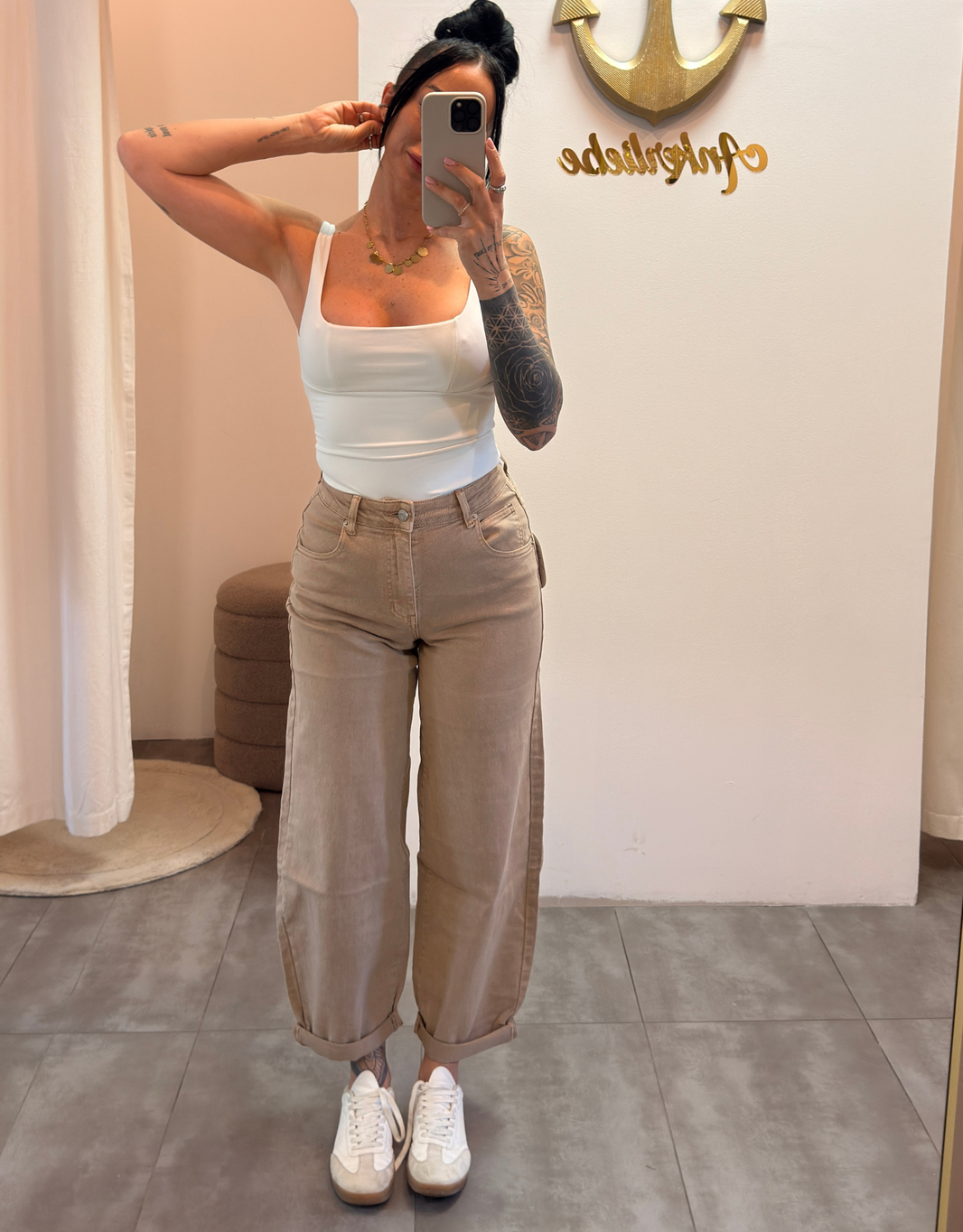 soft denim ballon jean | beige