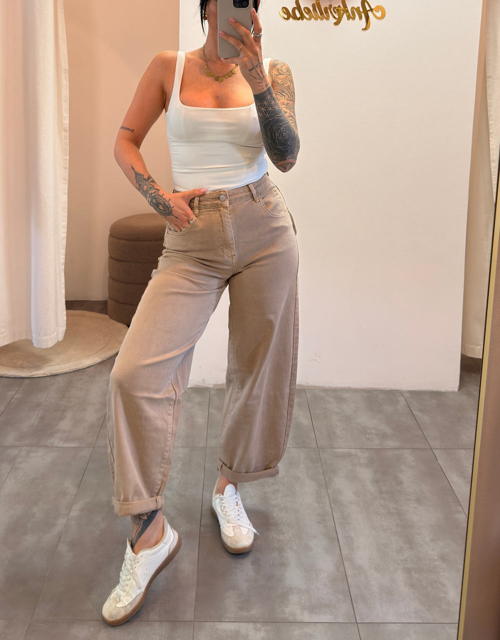 soft denim ballon jean | beige