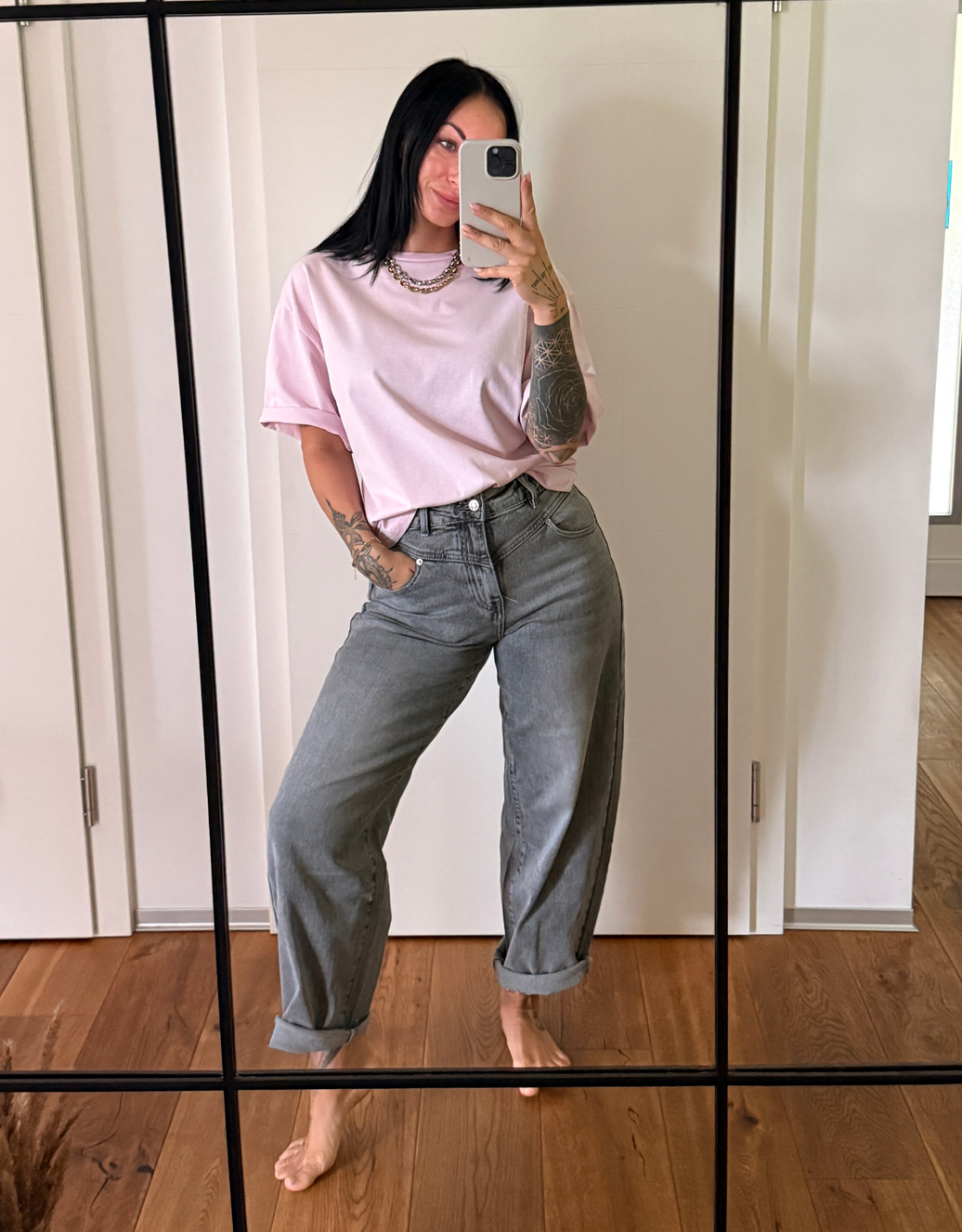soft denim ballon jean | grey