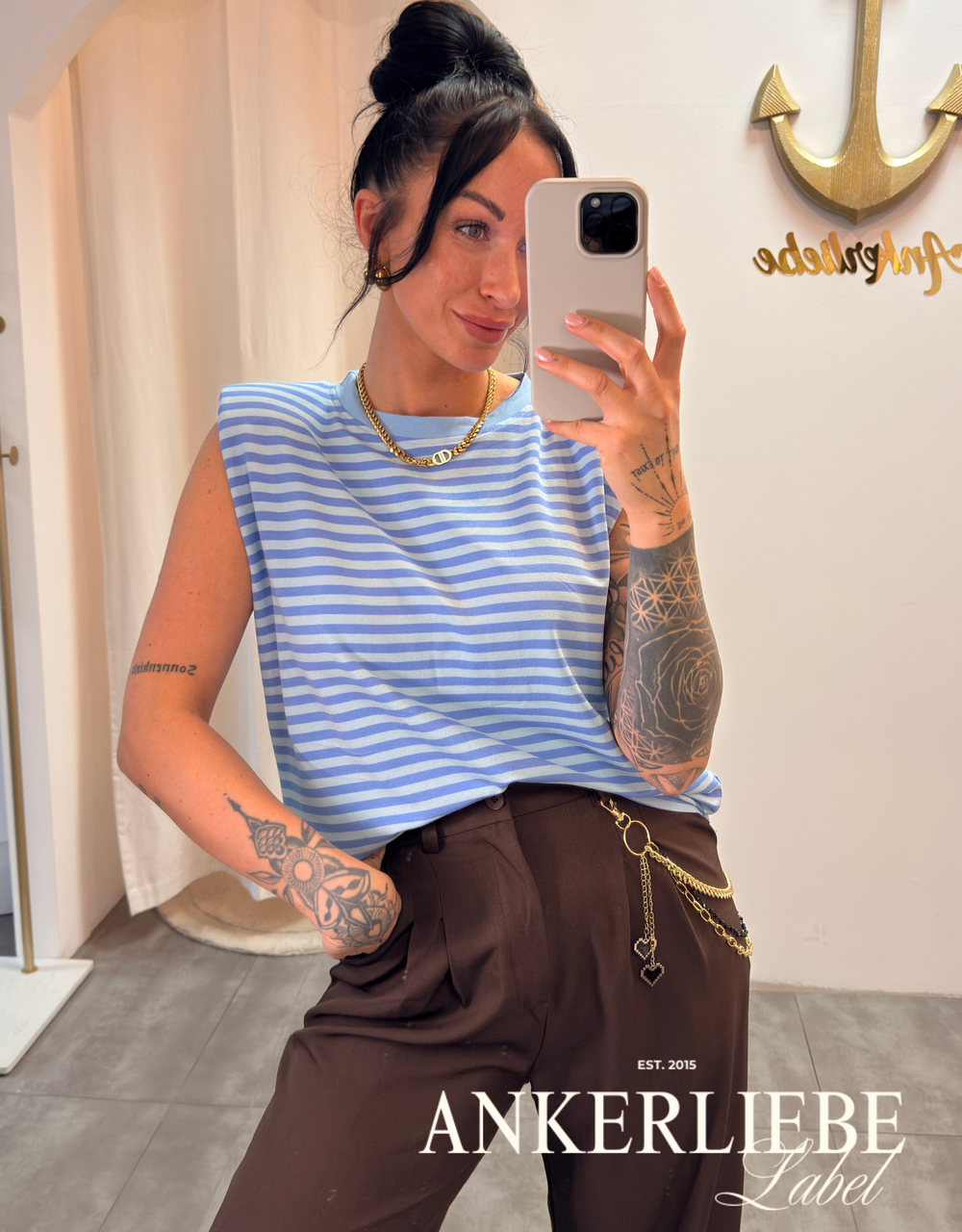ärmelloses gestreiftes shirt | hellblau