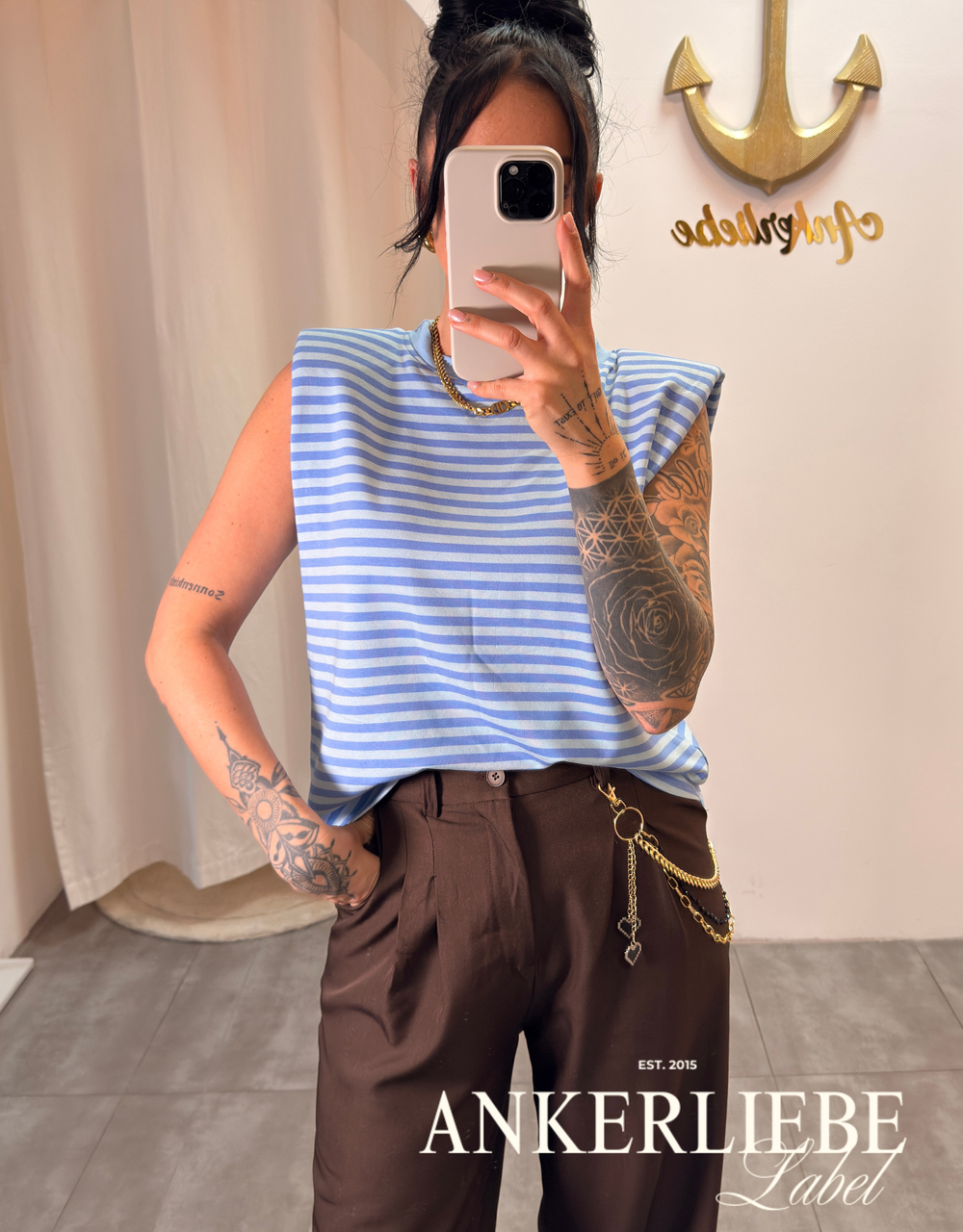 ärmelloses gestreiftes shirt | hellblau