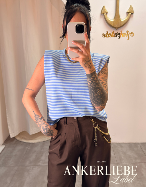 ärmelloses gestreiftes shirt | hellblau