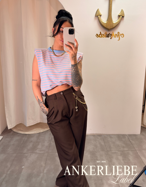 ärmelloses gestreiftes shirt | blau/rosa