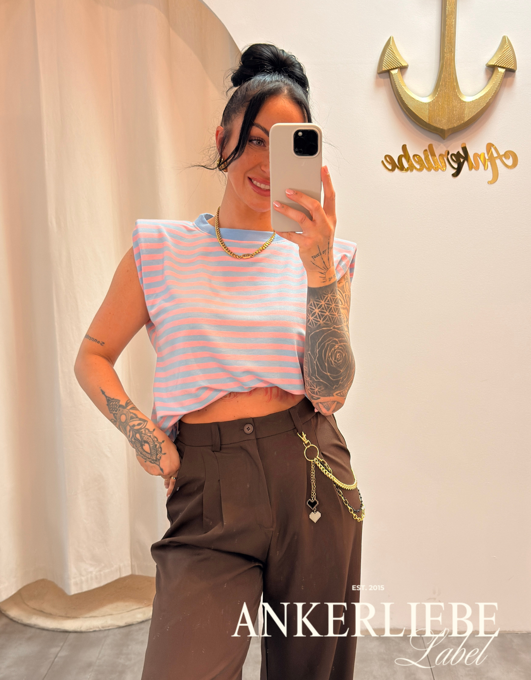 image ärmelloses gestreiftes shirt | blau/rosa