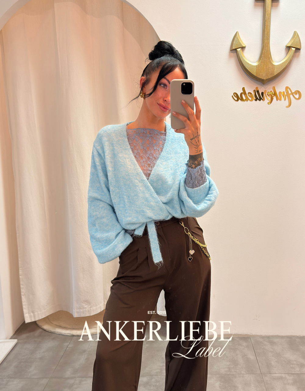 wickel-cardigan mit ballonärmeln | blau