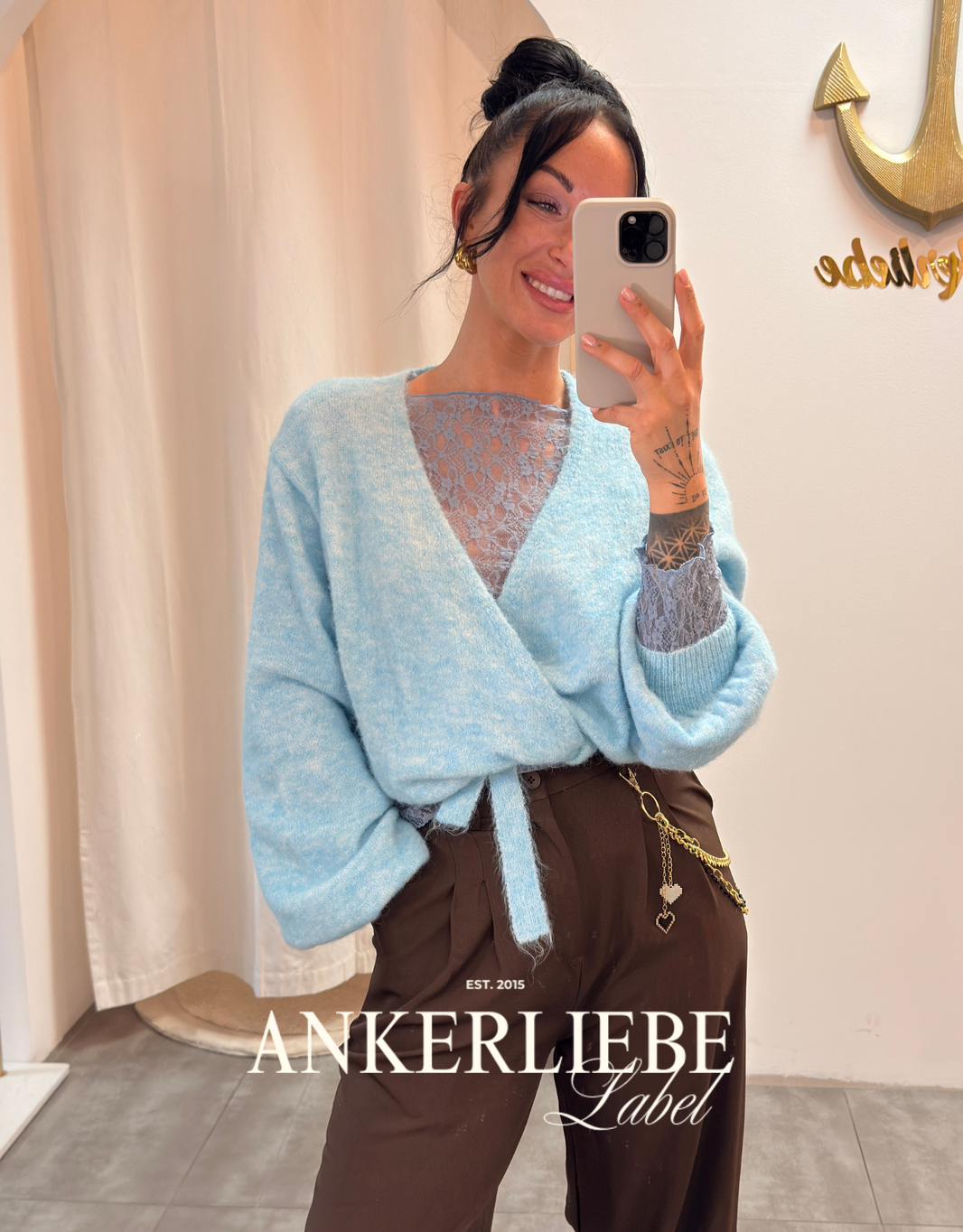 wickel-cardigan mit ballonärmeln | blau