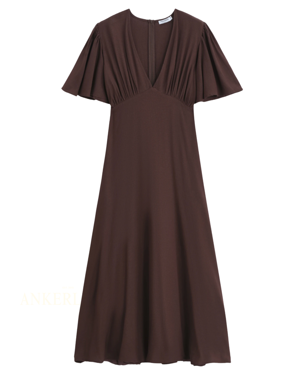 midi kleid mit schmetterlingsärmel | braun