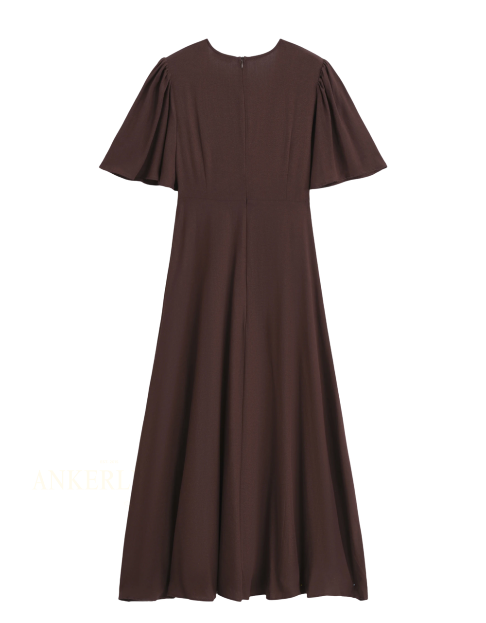 midi kleid mit schmetterlingsärmel | braun