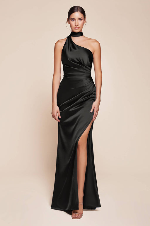 Elegantes Satin-Kleid mit Ein-Schulter-Design und figurbetonter Passform