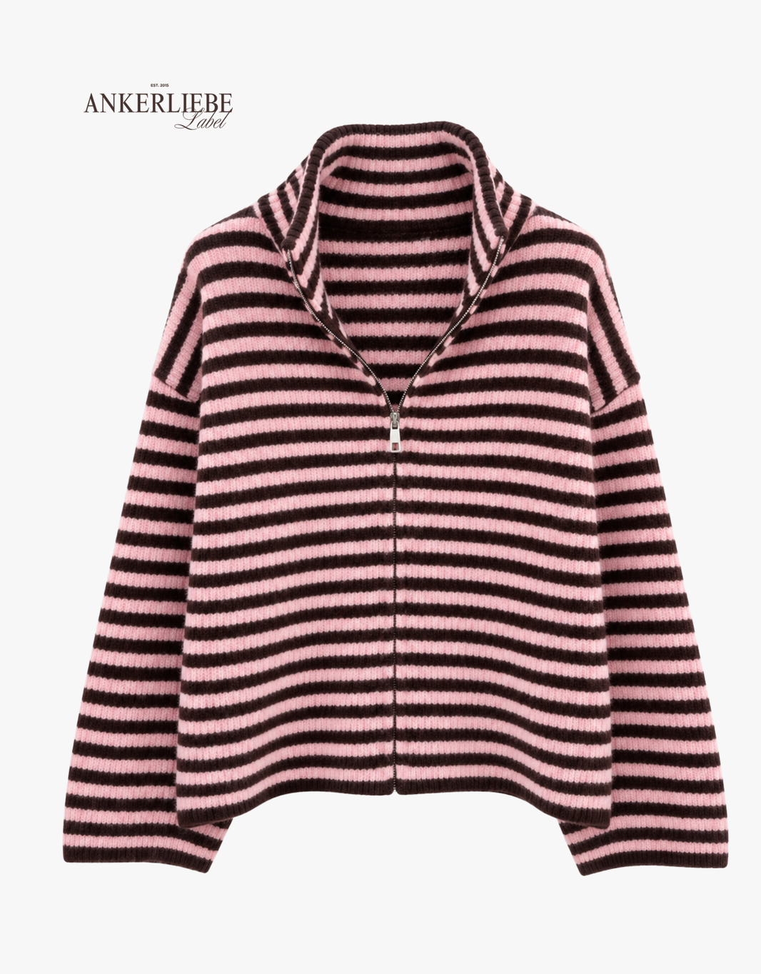 gestreifte high neck weste | rosa-braun