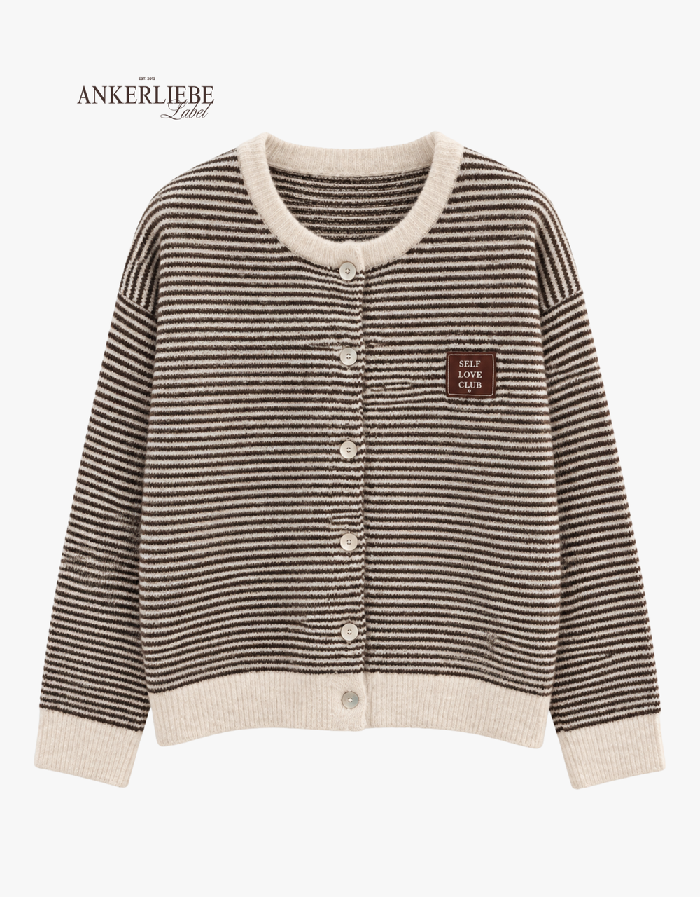 selflove club cardigan | gestreift | schoko-beige