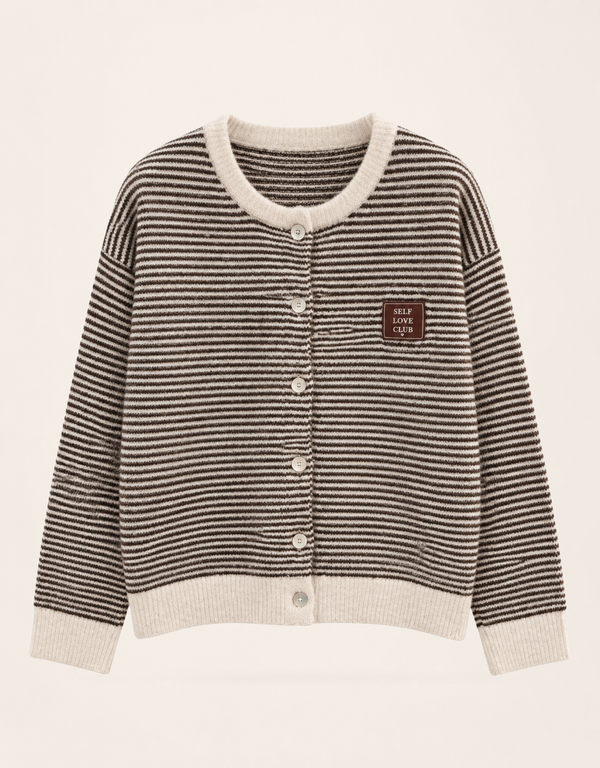 selflove club cardigan | gestreift | schoko-beige