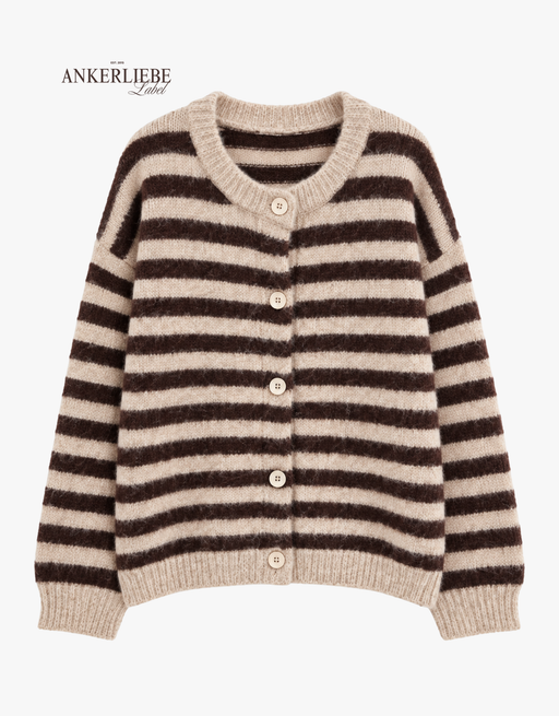 weicher, gestreifter cardigan | taupe/kaffee
