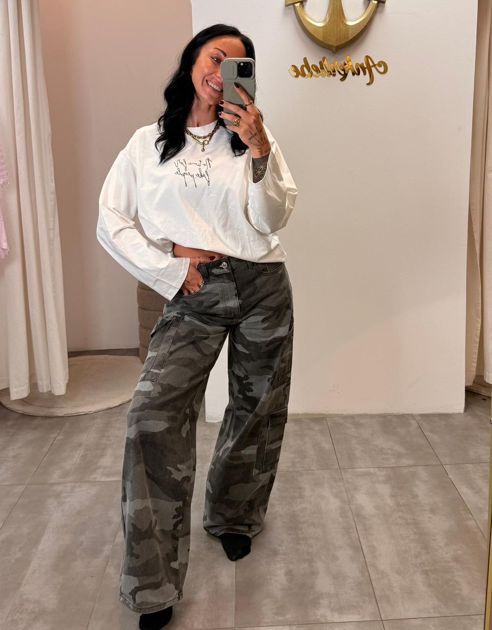 wide leg cargo jean | grey camouflage