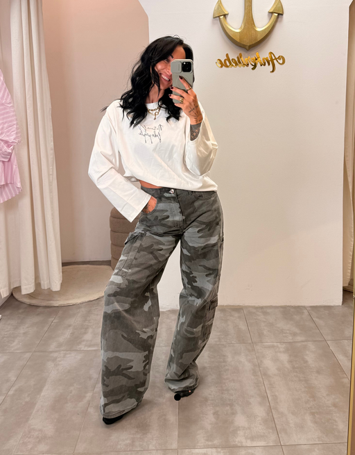 wide leg cargo jean | grey camouflage