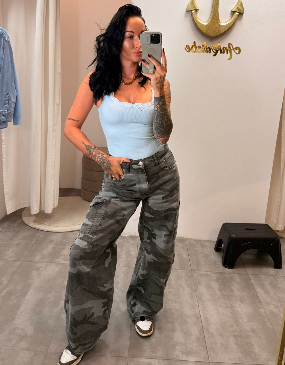 wide leg cargo jean | grey camouflage