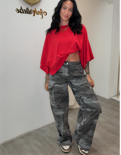 wide leg cargo jean | grey camouflage