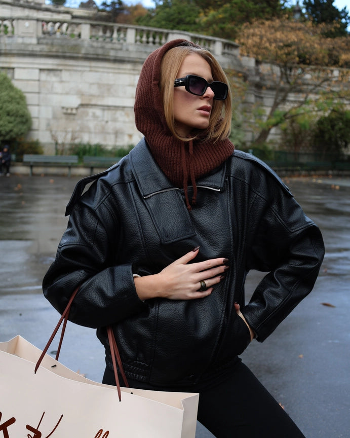 statement lederjacke (vegan)  | schwarz