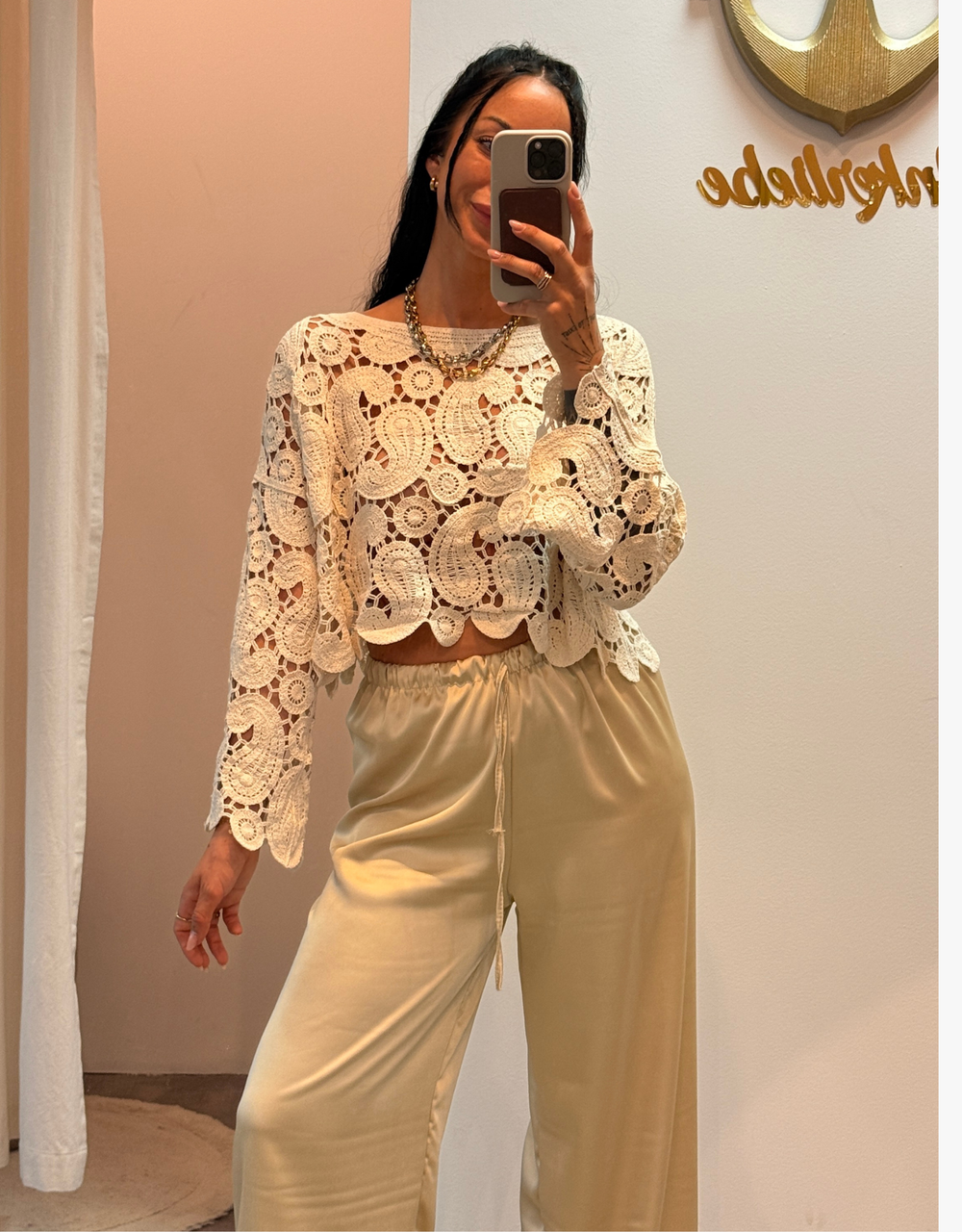 crochet top paisley  | beige baumwolle