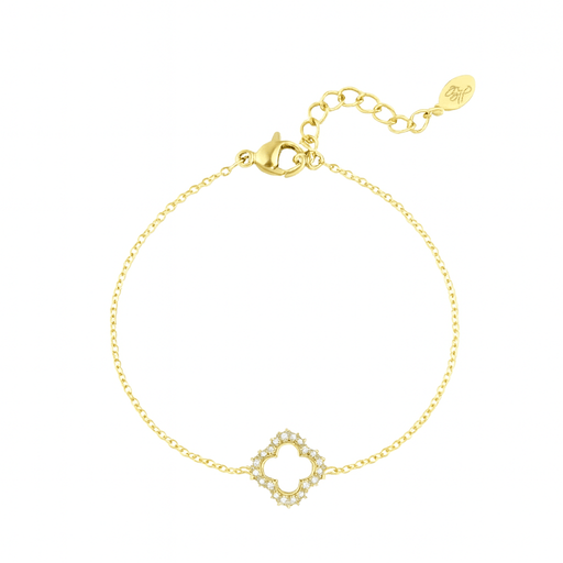 Goldenes Gracy Clover Armband mit filigraner Kette und Zirkonia-Steinen.