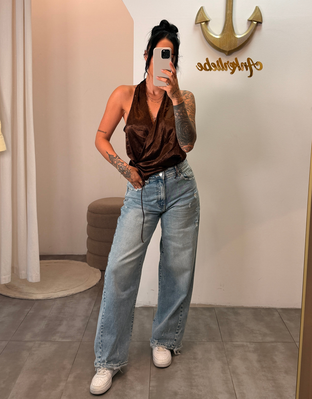 wide leg high waist stretch | destroyed denim