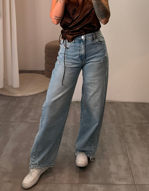 wide leg high waist stretch | destroyed denim