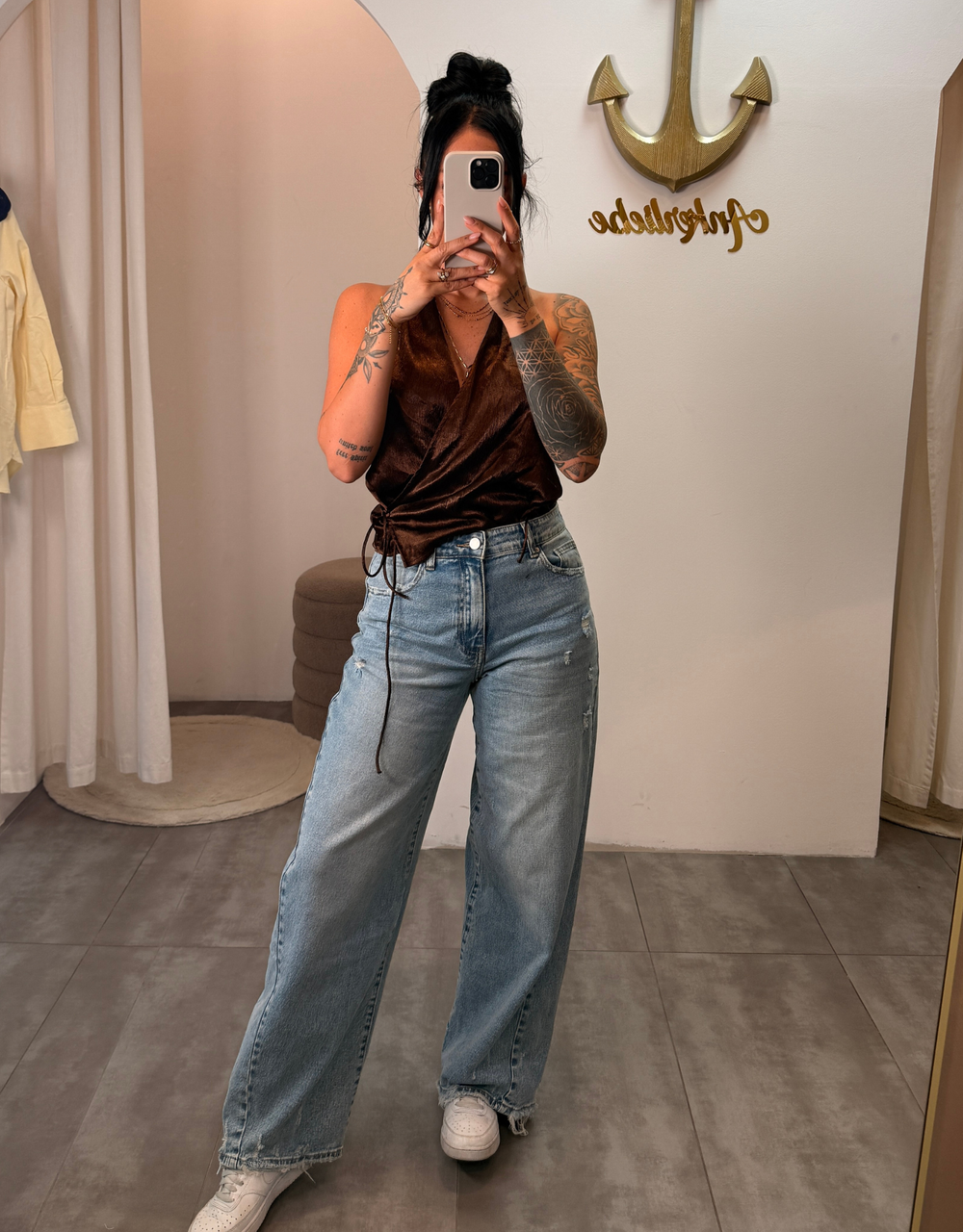 wide leg high waist stretch | destroyed denim