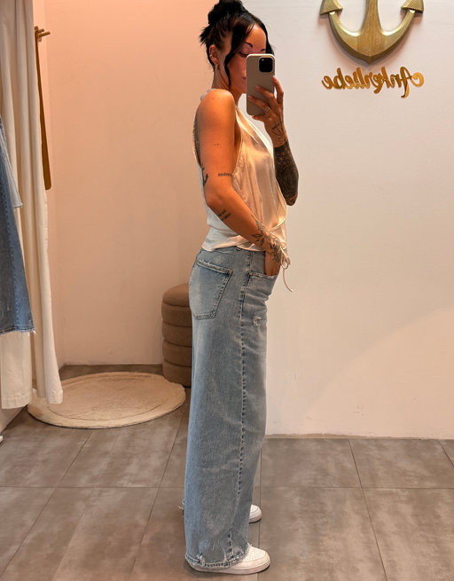 wide leg high waist stretch | destroyed denim