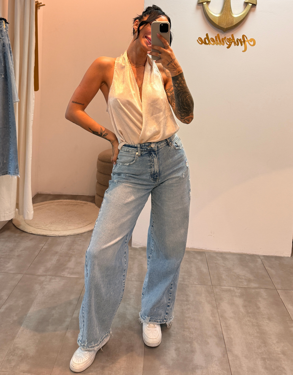 wide leg high waist stretch | destroyed denim