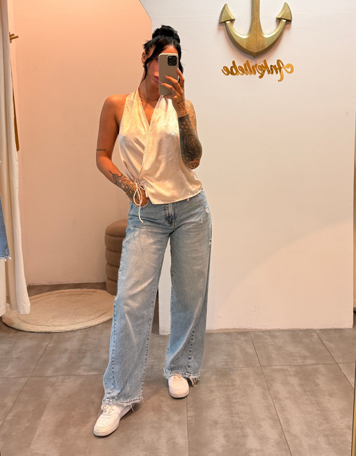wide leg high waist stretch | destroyed denim