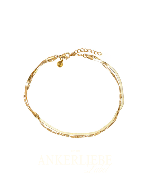 doppel-fußkettchen mit schlangen- und ankerkette | gold und silber