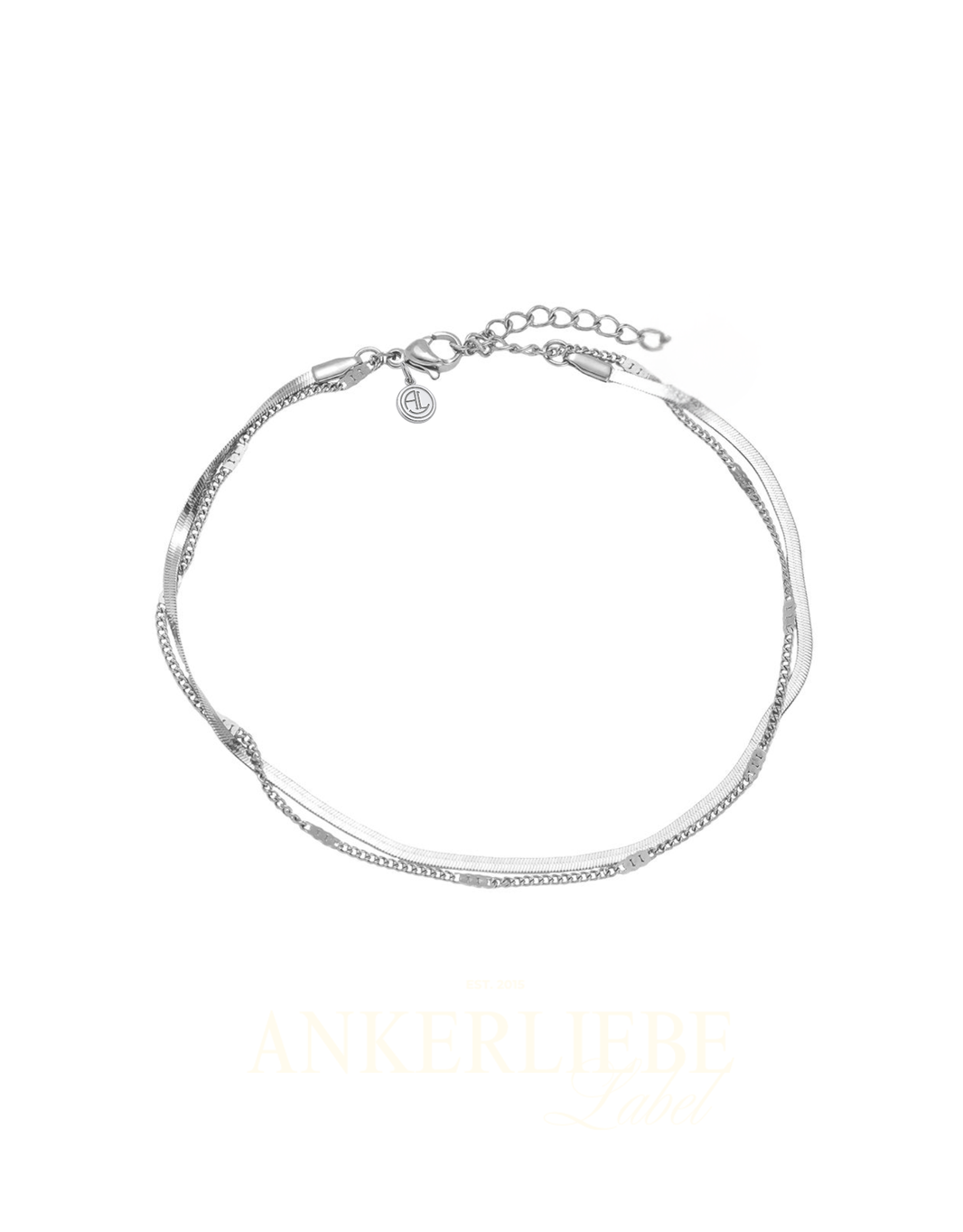 image doppel-fußkettchen mit schlangen- und ankerkette | gold und silber