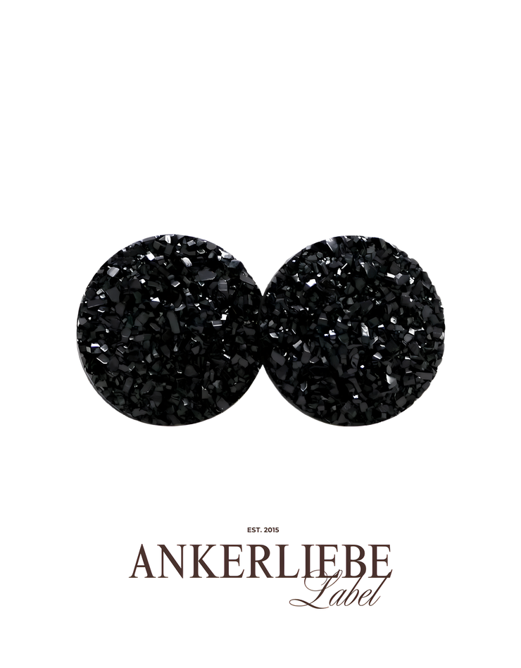 stecker/clips druzy schwarz glitzer kuppelig