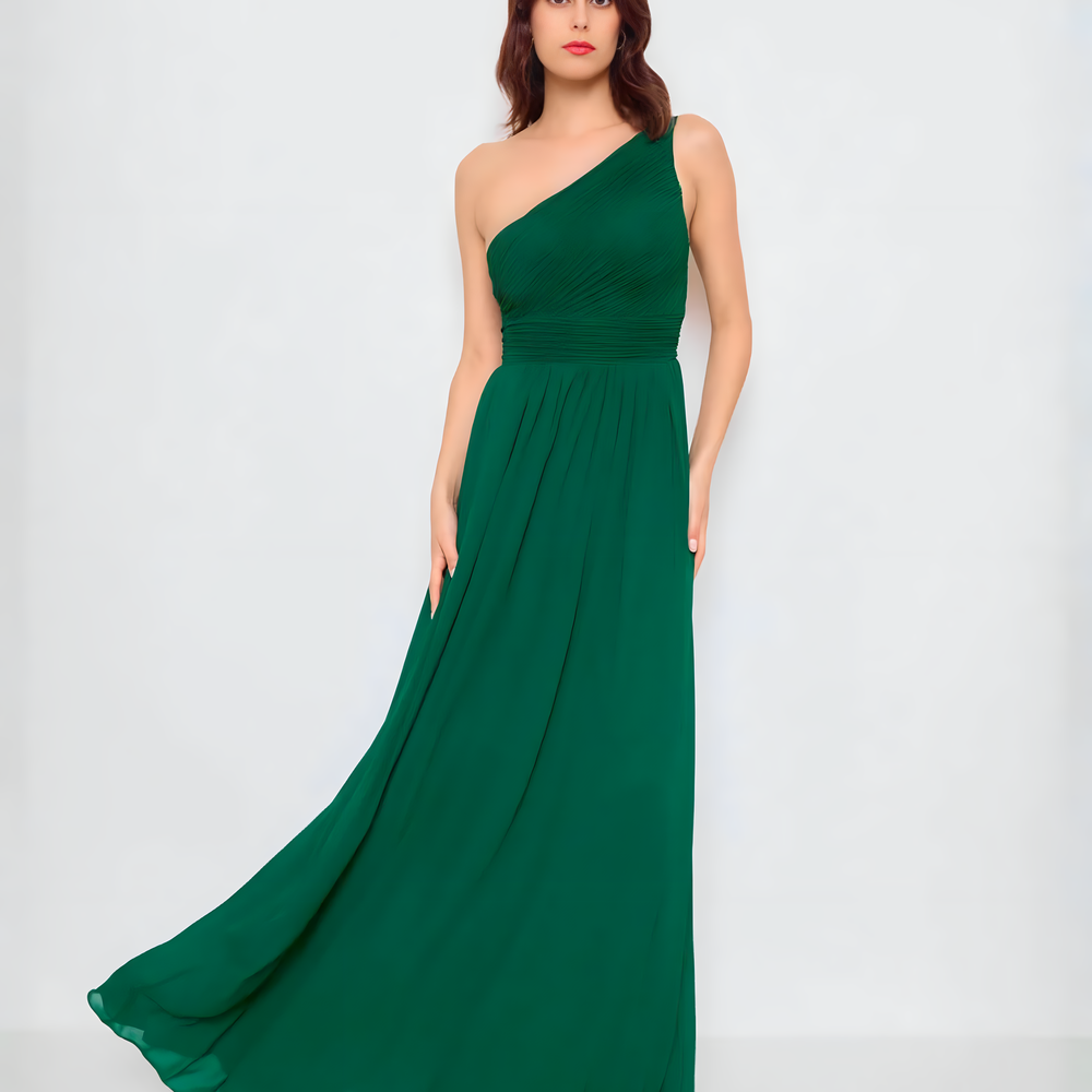 elsie oneshoulder dunkelgrünes kleid