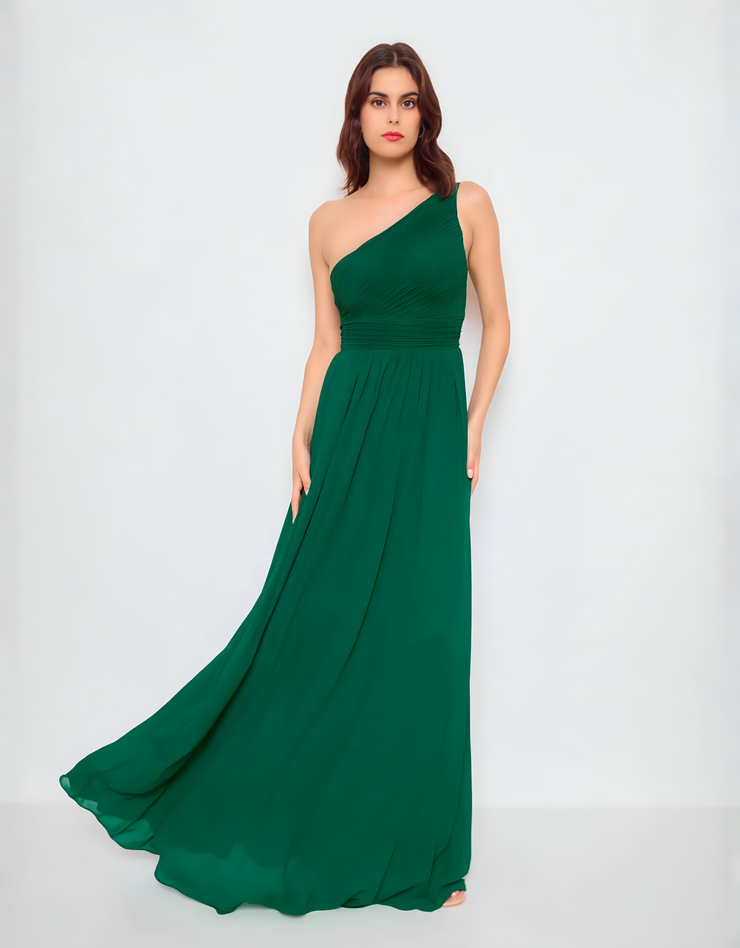elsie oneshoulder dunkelgrünes kleid