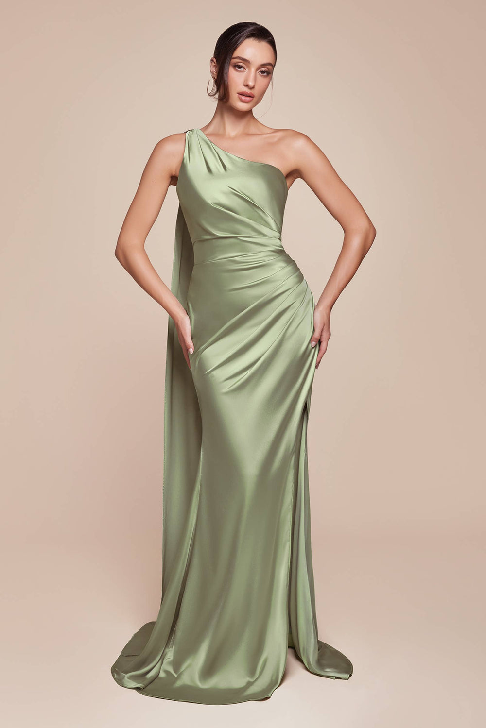 Elegantes Satin-Kleid mit Ein-Schulter-Design und figurbetonter Passform