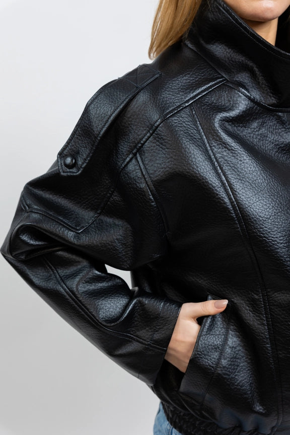 statement lederjacke (vegan)  | schwarz