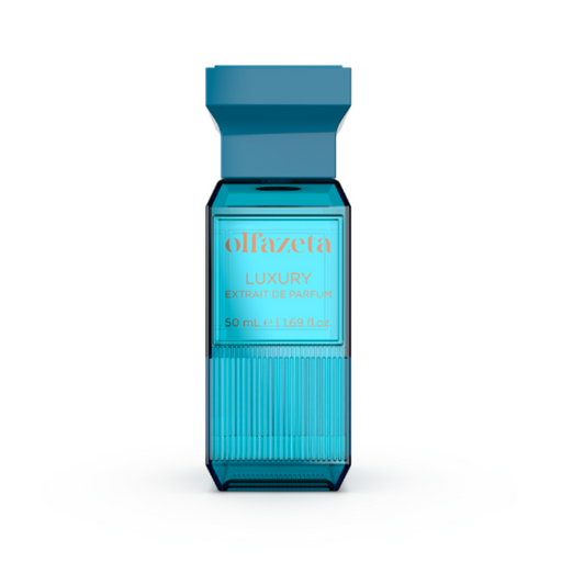Türkisfarbener Parfumflakon von Olfazeta Luxury Extrait de Parfum, 50 ml, modern und hochwertig designt.