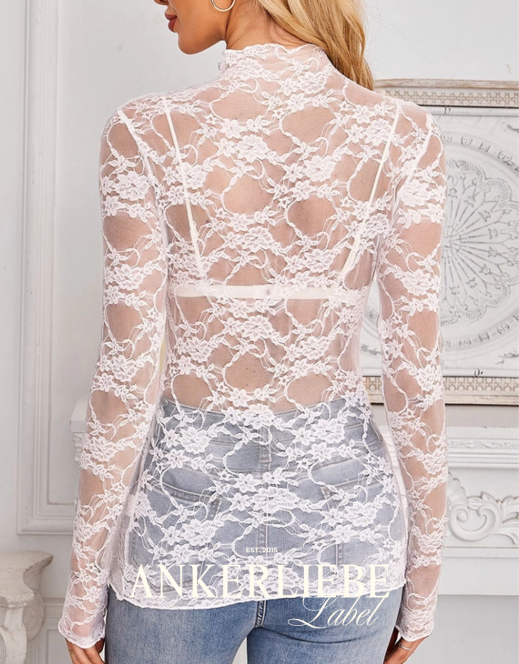 image florales spitzenoberteil langarm | weiß