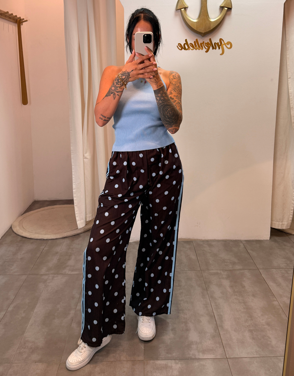 leichte Hose | gepunktet | braun/blau