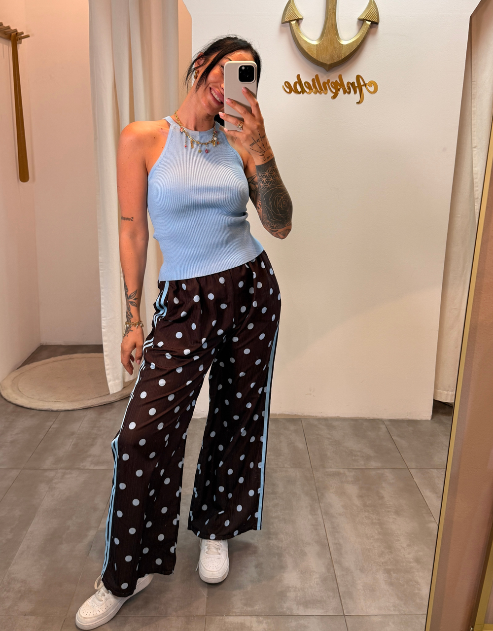 leichte Hose | gepunktet | braun/blau