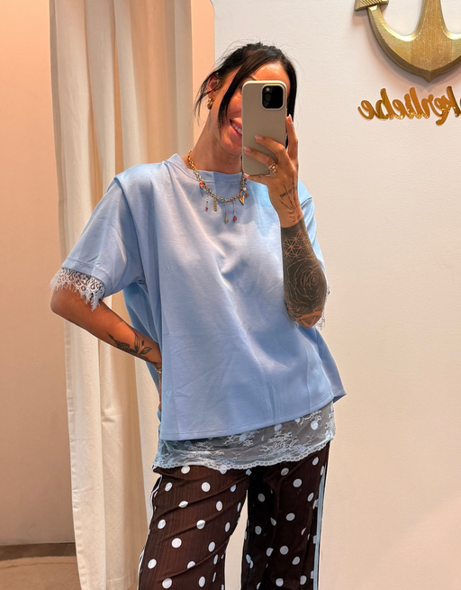 spitzenshirt open back | blau